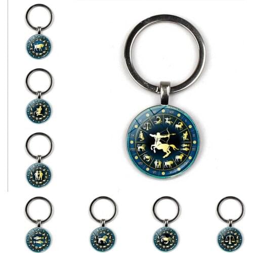 12 Constellation Jewelry Key Chains Zodiac Signs Keychain Key Rings Bag Car Round Portachiavi Sleutelhanger Pendant Man Woman