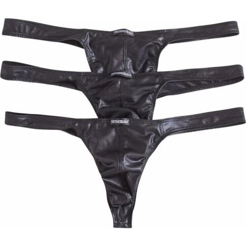 3PCS/Lots PU Leather Thong G-string Jockstrap Micro Panties Bikini Tanga T-back Thongs Ropa Interior Masculina Latex Underpants
