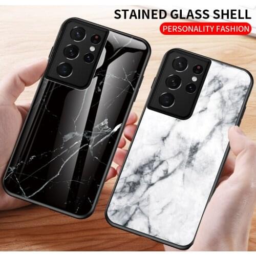 Phone Case For Samsung Galaxy S20 FE S21 Plus Note 20 Ultra Gradient Marble Tempered Glass Fashion Back Cover Protective Casing