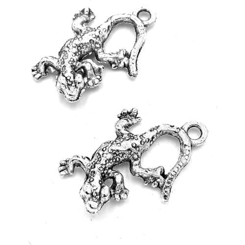 40pcs Gecko charms Lizard pendant 21x15mm antique silver ornament accessories jewelry making DIY base material