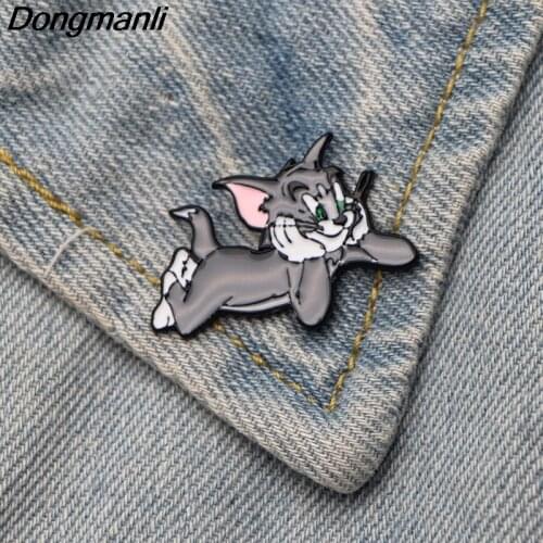 DMLSKY Cat Brooch Cartoon Cute Animal Enamel Pins For Kids Girl Backpack Brooch Personality Collar Pin Accessories M2785