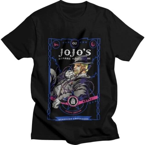 Mens Anime Manga Jojo Bizarre Adventure T-Shirt Anime Jotaro Kujo Tshirt Short Sleeve Unique T Shirt Homme 100% Cotton Tee