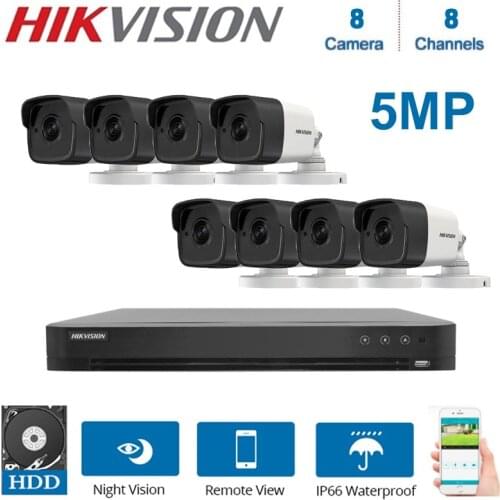 Hikvision 8-channel DVR video surveillance kit DS-7208HUHI-K1 with 5MP bullet night vision outdoor camera DS-2CE16H0T-ITF KIT