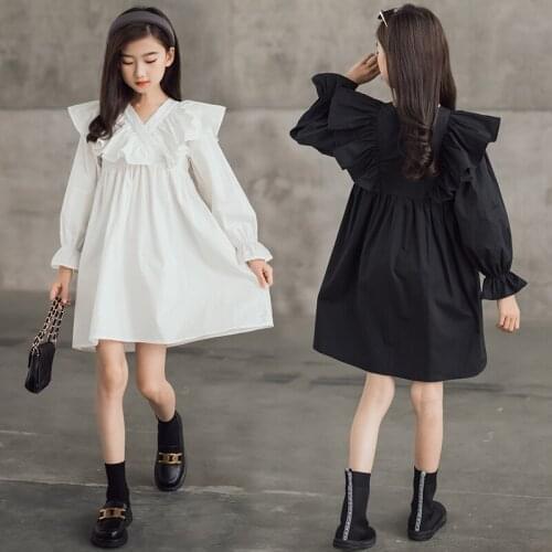 YourSeason 6 To 16 Years Girls Teen Kids Ruffles Cotton Dress Long Sleeve Spring Autumn 2021 V-neck Baby Princess Dresses Ruched