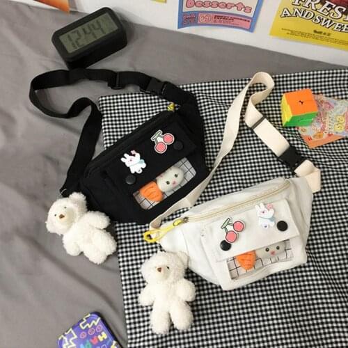 New Arrival Canvas Waist Packs for Women Cute Bear Pendant Casual Solid Color Shoulder Bags Crossbody Purse Chest Bag Handbag