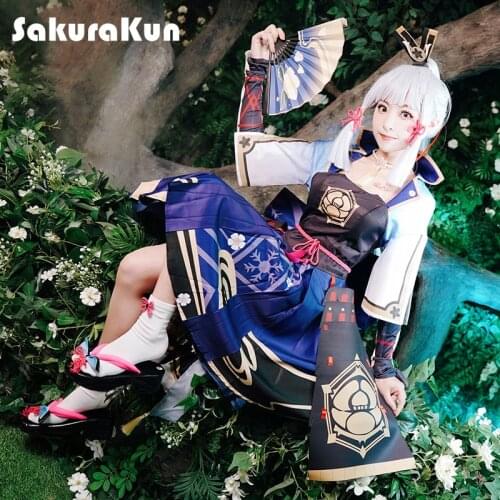 Game Genshin Impact Kamisato Ayaka Cosplay Costume Women Dress Sleeve Full Set Halloween