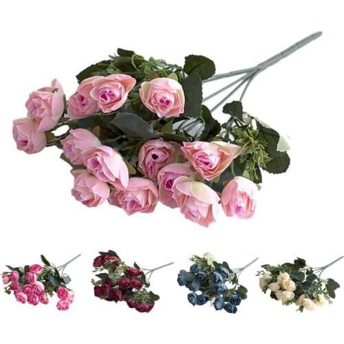 1package silk tea roses bridal bouquet for home Christmas wedding New Year decoration artificial fake plant flowers Dropshipping