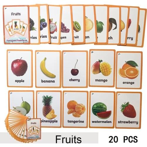 20 Pcs/Set Fruits Vegetable Kids Fun English Word Pocket Flash Card Children Learning Card Early Educational Toys