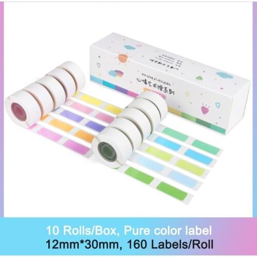 10 Rolls/Box Colorful D30 Thermal Stickers Emotion Pure color label Thermal Synthetic Paper DP1230-160T10 12mmx30mm 160pcs/roll