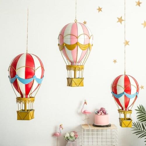 Creative Kindergarten Wall Hanging Wrought Iron Pink Hot Air Balloon Wall Decoration Nursery Fairy Garden Home Decor Modern