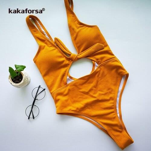 Kakaforsa New Sexy One Piece Swimsuit Solid Swimwear Women Push Up Knotted Backless Monokini Summer Beach Bathing Suit Swim Wear
