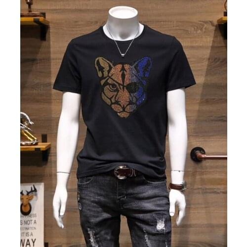 Summer T shirt Men Streetwear Round Neck Short Sleeve Tees Tops Diamonds Male Clothes Casual Tshirt