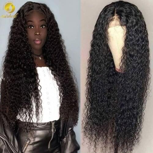 Mishell Deep Wave 13x4 Lace Front Human Hair Wigs Brazilian Kinky Curly Hair For Black Women 180 frontal Full density bob