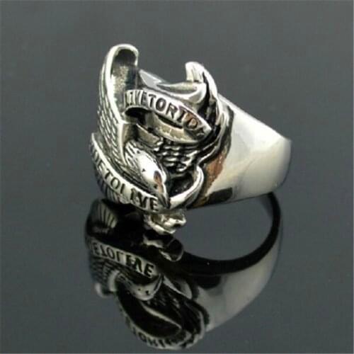 Heavy Silver color Stainless Steel LIVE TO RIDE Eagle Hawk Bird Animal Man Mens Finger Ring