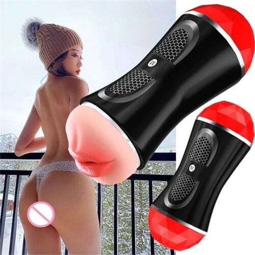 Male Masturbator Cup Vibrator Real Vagina For Men Deep Throat Pussy Mouth Double Adult Endurance Exercise Sex Toys For Man