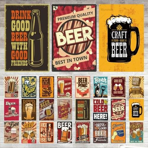 Beer Cheers Tin Sign Beer Glass Bar Wall Poster Iron Painting Metal Poster Whiskey Plaque Vintage House Bar Decor