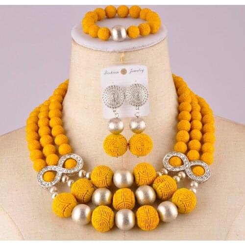 Newest african beads yellow jewelry set artificial coral set nigerian wedding bridal jewelry sets C21-22-09