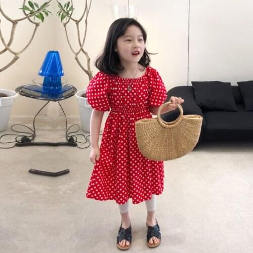 Girls clothes summer dress sweet puff sleeve polka dot printing 2-7 years old Beibei princess dresses fashion Quality child wear