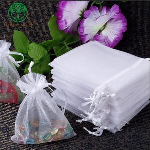 Wholesale 100pcs/lot Drawable White Small Organza Bags 7x9cm, Favor Wedding Gift Packing Bags Jewelry Packaging Pouches