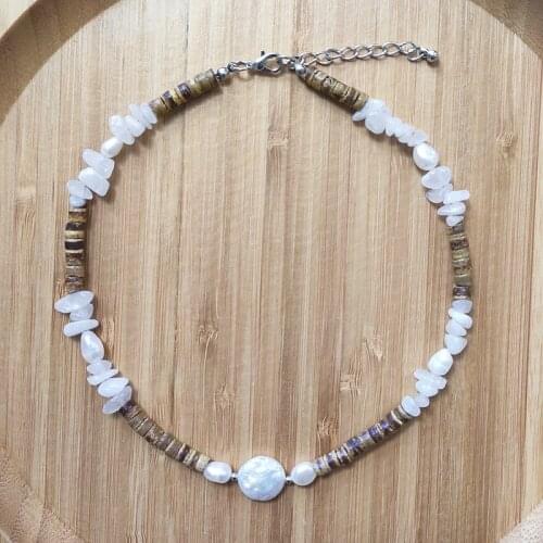 Retro simple freshwater pearl necklace ethnic natural stone wood beads beaded choker man women wild neck accessories gifts 2020