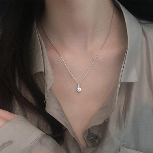 Silver Plated Rhinestone Necklace Simple AAA Zircon Circular Cutting Lady Pendant 2021 Fashion Women Clavicle Chain Jewelry Gift