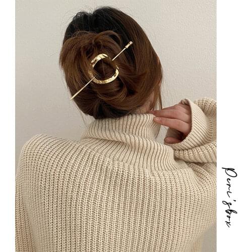 PerisBox Minimalist Circle Square Hair Pin Dome Large Hollow Hair Chopsticks Vintage Statement Elegant Hair Accessories 2020