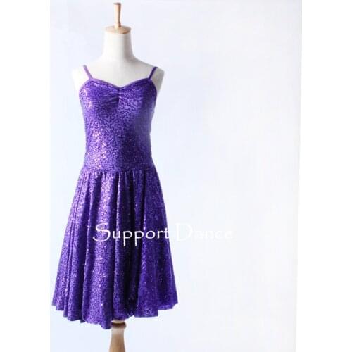 Purple Sequin Long Camisole Ballet Dress Children Adult Performance Costume Support Dance C301