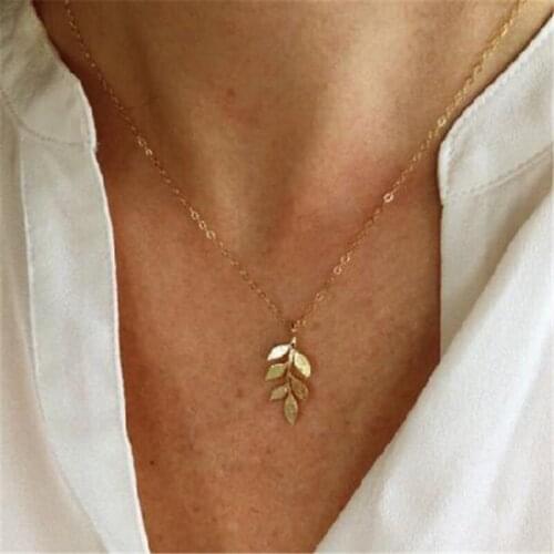 Simple Vintage Style Metal Leaf Pendant Necklace for Women Ladies Fashion Geometric Clavicle Necklace Jewelry Kolye YN1536