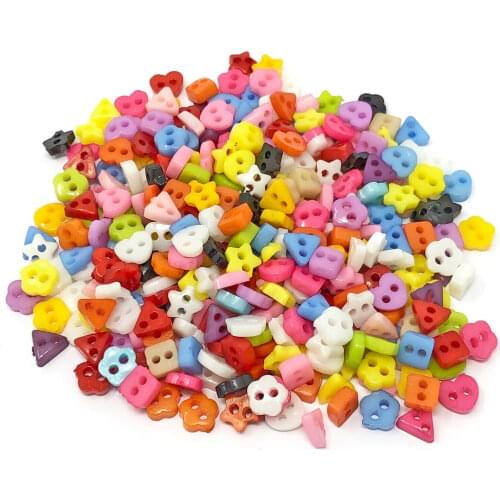 250pcs 6mm Mini Star/Heart/Triangle/Square/Flower Buttons for Dolls & Soft Toys Clothes Assorted Colours & Designs