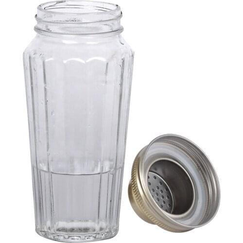 QUEENBAR Glass Cocktail Shaker Straight Striped Bottle Stainless Steel Golden Lid Glass Cocktail Shakers Bar Accessories Tools