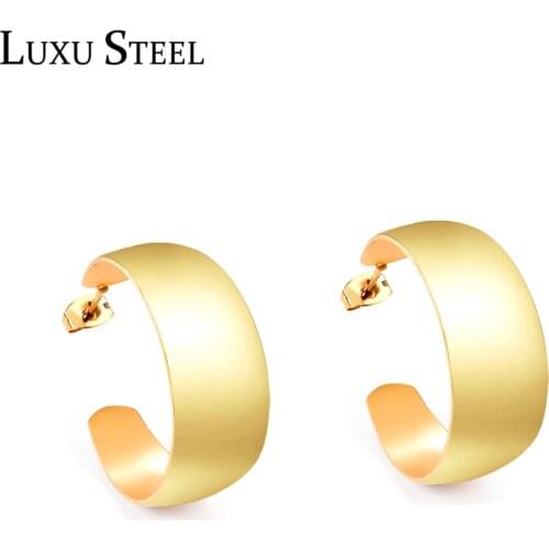 LUXUSTEEL Gold Round Hoop Earrings Women Accessories No Fade Size 20mm 30mm Stainless Steel Earrings Bijoux Collier Party Gift