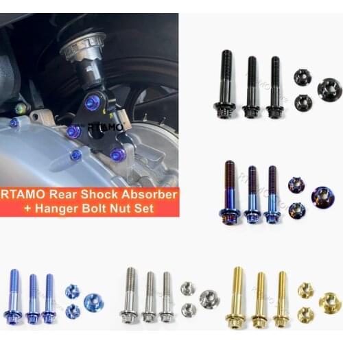 RTAMO | Titanium Rear Shock Absorber + Hanger Bolt Nut Set for Vespa Sprint 150/Vespa Primavera
