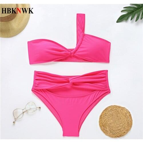 Sexy One Shoulder Bikini High Waist Swimsuit Women Cut Out Swimwear Two-pieces Bikini set Female Beach Bathing Suit Swim Bather