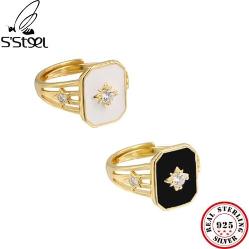 SSTEEL Luxury Zircon Rings For Women Sterling Silver 925 Minimalist Geometric Hand Accessories Adjustable Ring Fine Jewelry