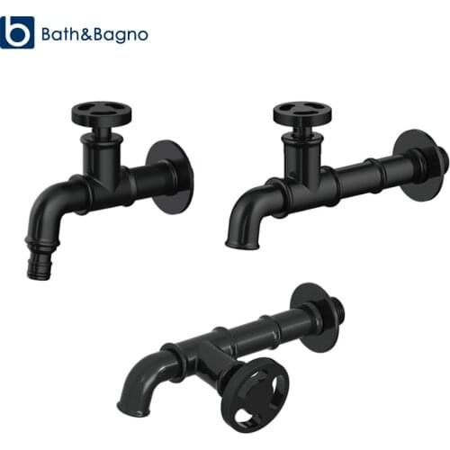 G1/2' Wall Mounted Bibcock Bathroom Washing Machine Faucet Adapter Black Single Cold Water Outdoor Garden Pool Toilet Sink Tap