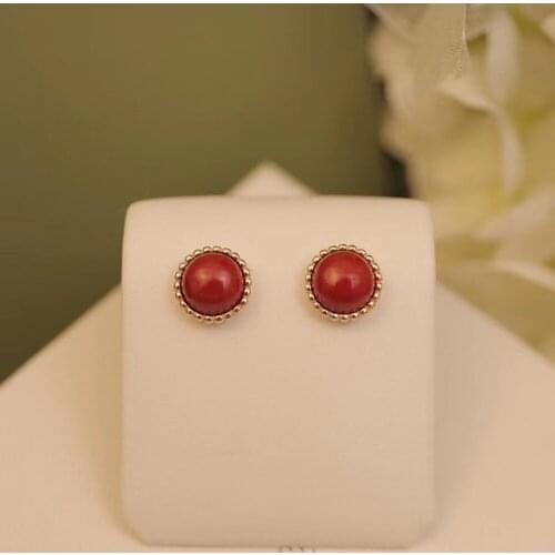 Retro Style Simple Red Agate Round Earrings Womens Luxury Rose Gold New Hot S925 Pure Silver Elegant Lady Prom Party Gift 2021