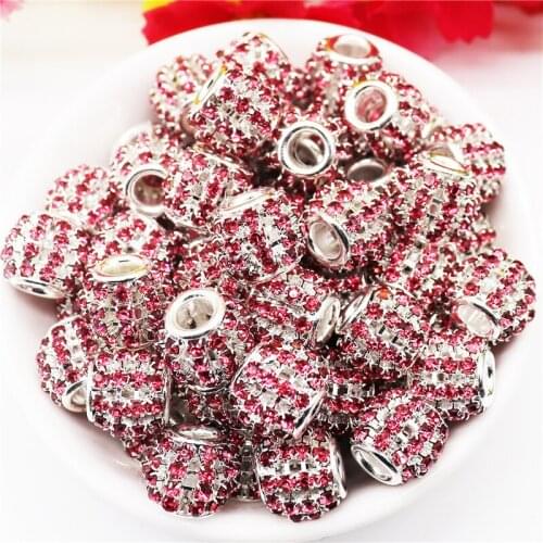 10Pcs Crystal Ball Spacer Beads Large Hole Rhinestone Murano Charm Beads for Women Bracelet Jewelry Necklace Earring Making Bulk
