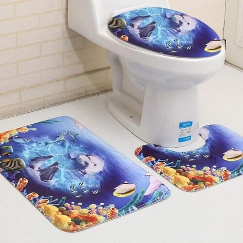 3D Toilet Cover Blue Ocean Deep Sea Dolphin 3 Piecet Non Slip Mat Bath Rugs Toilet Seat Bath Rug Accessories for Bathroom Decor