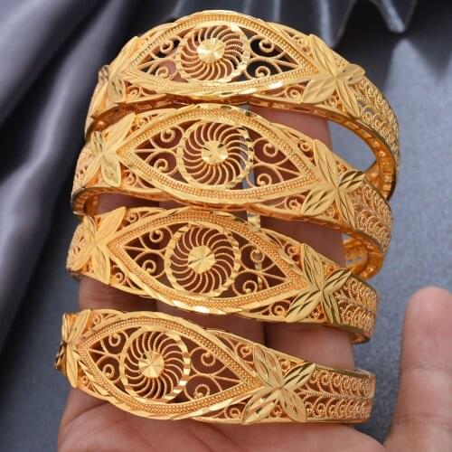 4Pcs/set Dubai 24k Gold Color Bangles For Women New Bracelet&Bangles African wedding Oman gifts Jewelry