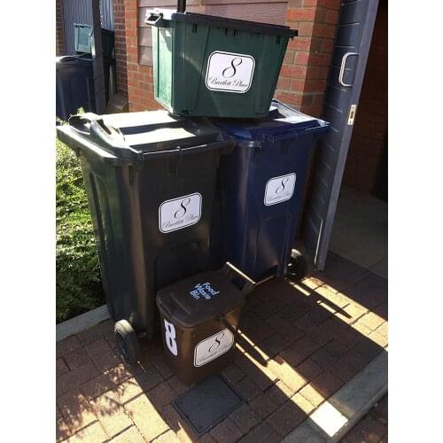 4 X Personalised Wheelie Bin Sticker/Vinyl Labels With House Number 10x15cm