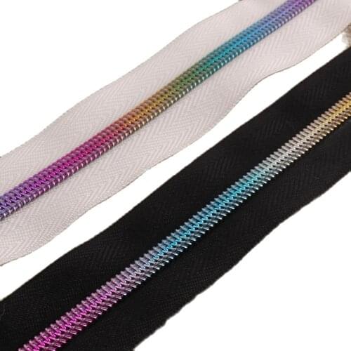 5 M Rainbow Nylon Coil Zippers 6mm Black/White Nylon colorful purse zippers nylon dress zipper bag Coil Zippers-#5