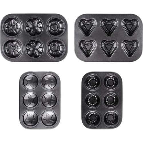 6 Cavity Star Heart Cupcake Mold Cake Muffin Biscuit Pan Carbon Steel Kitchen Baking Tool