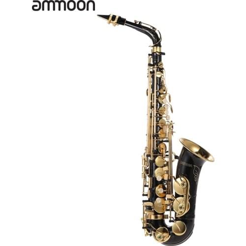Ammoon Eb Alto Saxophone Brass Lacquered Gold E Flat Sax 82Z Key Type Woodwind Instrument with Cleaning Brush Cloth Gloves Strap
