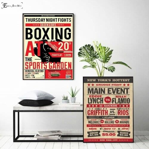 Boxing Fight Vintage Ticket Style Wall Art Canvas Painting Poster For Home Decor Posters And Prints Unframed Decorative Pictures