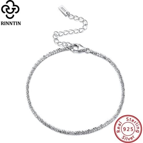 Rinntin Solid 925 Sterling Silver Italian Handmade 1.8mm Starlight Chain Bracelet Women Bracelet on Hand Silver Jewelry SB111