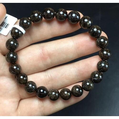 Natural Black Copper Titanium Rutilated Quartz Crystal Bracelet 8.6mm Women Men Round Beads Wealthy Stone Brazil AAAAA