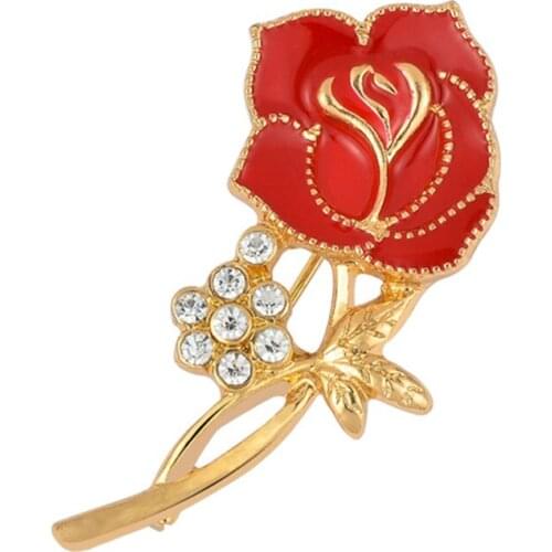 2019 New Women Clothes Fashion Jewelry Mothers Day Gift Gold Pave Crystal Inlaid Red Enameled Carnation Flower Brooches X1475