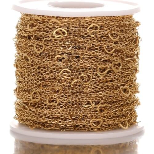 2 Meters Gold Stainless Steel Heart Link Chains for DIY Jewelry Making Accessories Handmade Crafts Necklace Bracelet Supplies