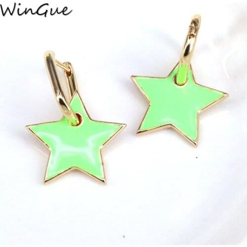 Colorful girl women jewelry Neon enamel star charm dangle hoop earring gold color