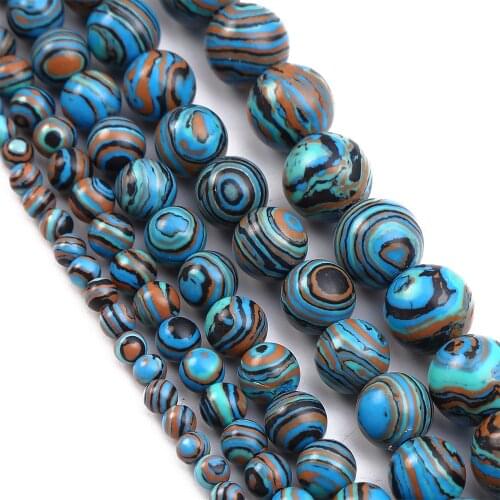 Blue Black Synthetic Malachite Stone Loose Beads for Jewelry Making Accessories 4 6 8 10 12mm Necklace Bracelet DIY